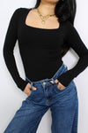 SQUARE LONG SLEEVE TOP - BLACK