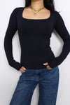 SQUARE LONG SLEEVE TOP - NAVY