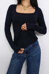 SQUARE LONG SLEEVE TOP - NAVY