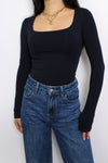 SQUARE LONG SLEEVE TOP - NAVY