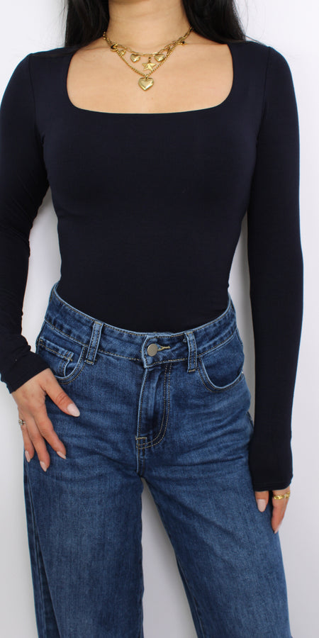 SQUARE LONG SLEEVE TOP - NAVY