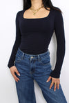 SQUARE LONG SLEEVE TOP - NAVY