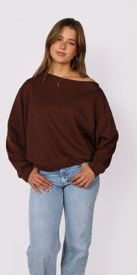 LEAH OFF SHOULDER SWEATER - BROWN