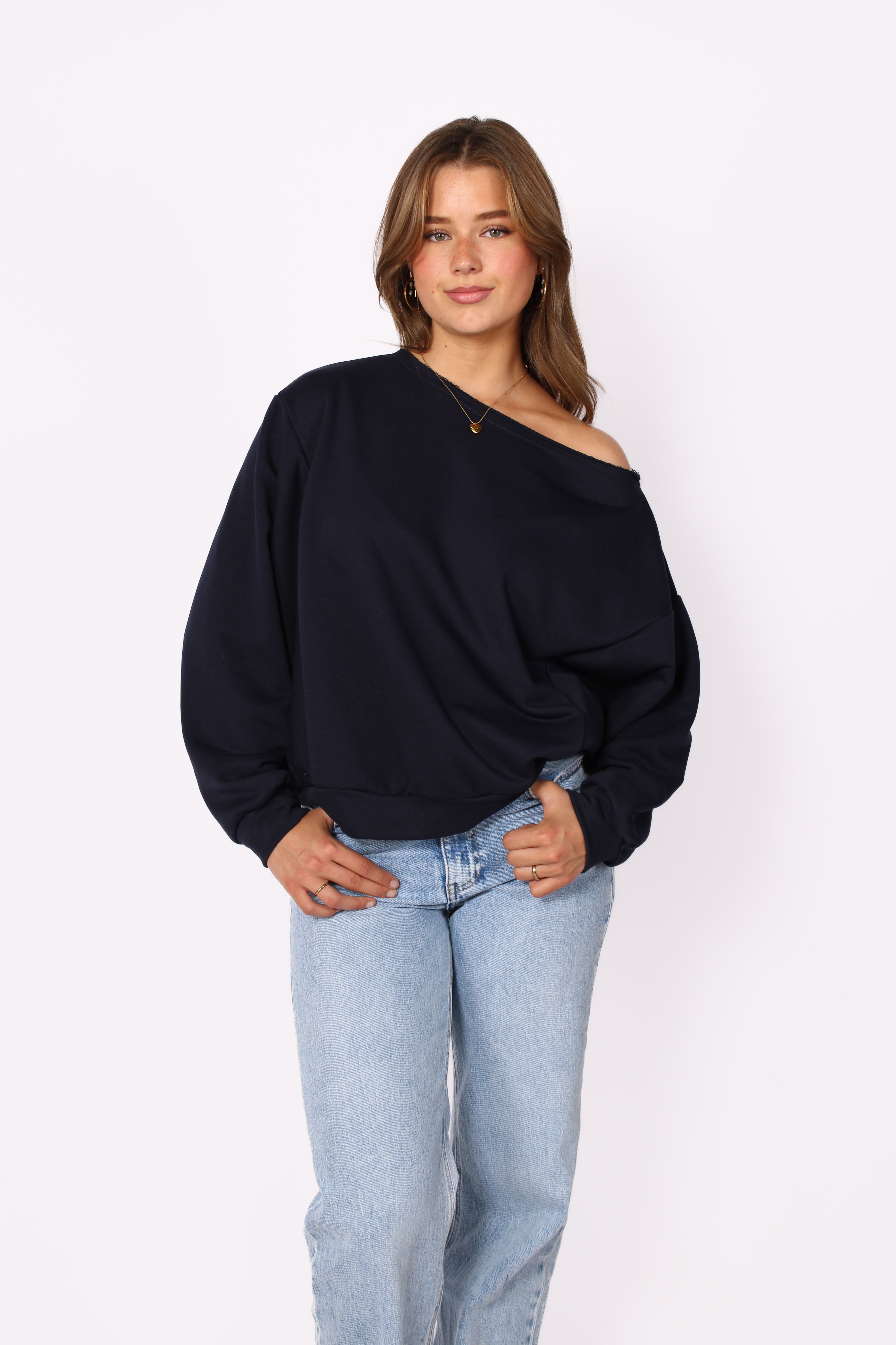 LEAH OFF SHOULDER SWEATER - NAVY