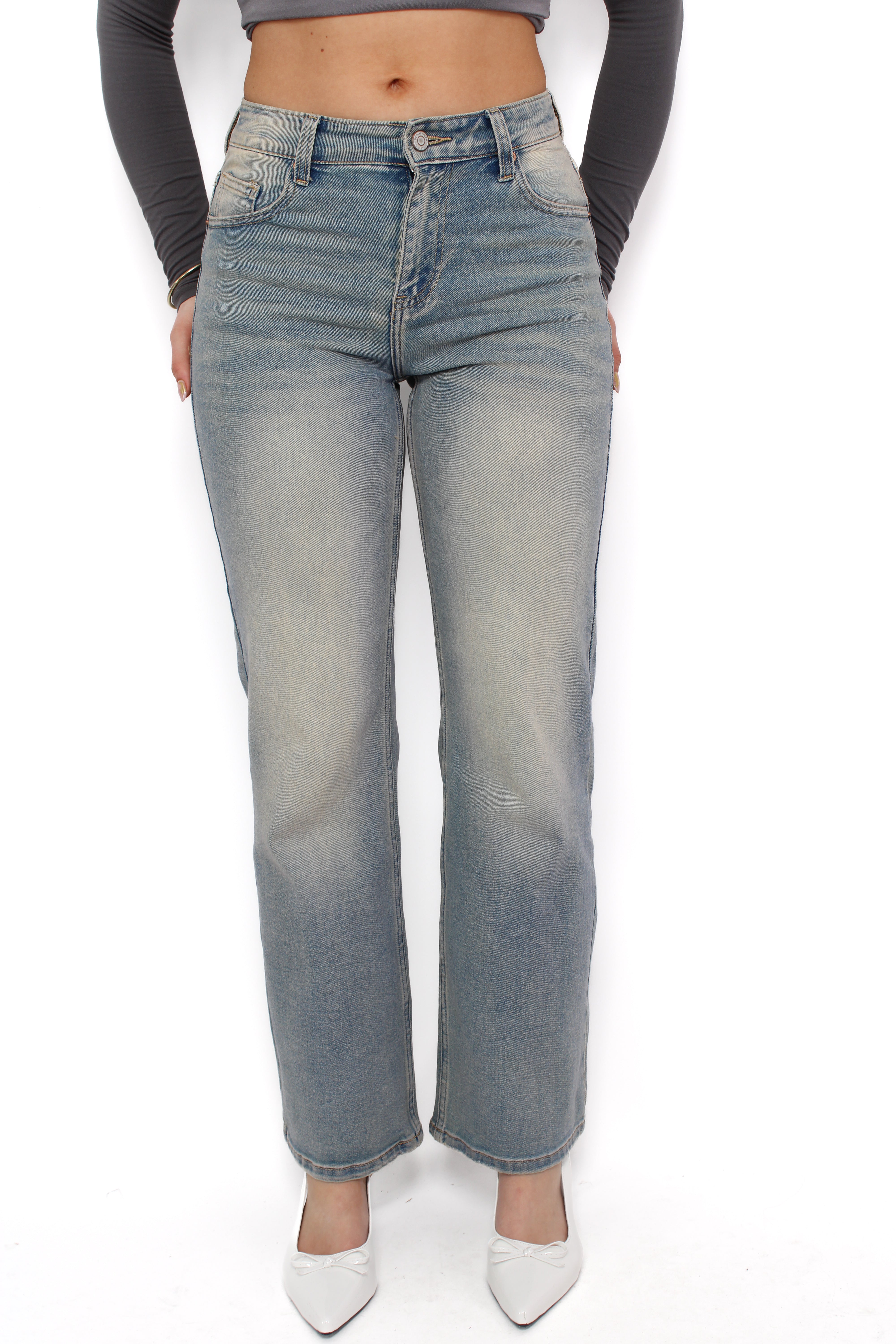 WIDE LEG MID WAIST JEANS 1070 - VINTAGE WASHH