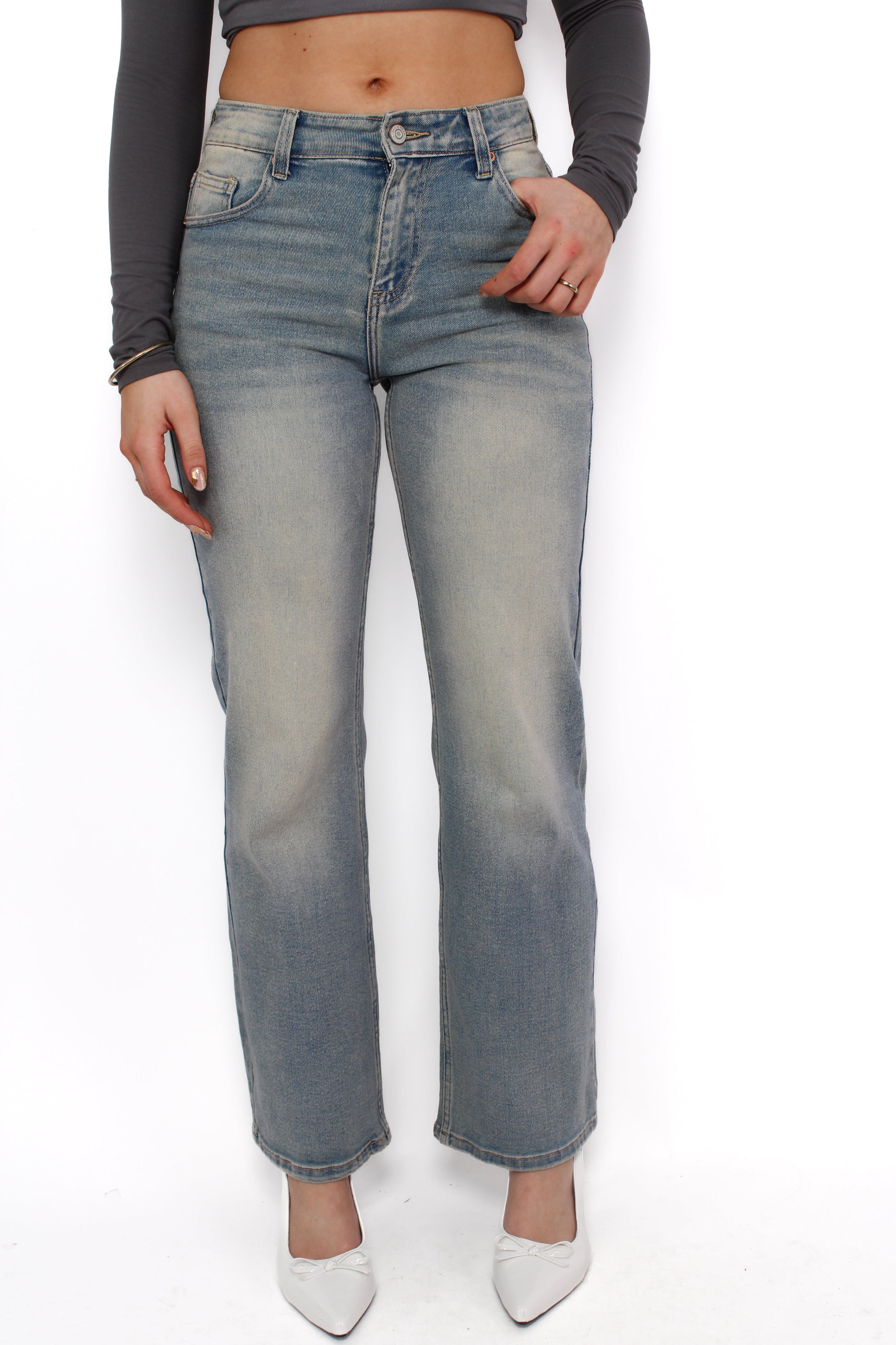 WIDE LEG MID WAIST JEANS 1070 - VINTAGE WASHH