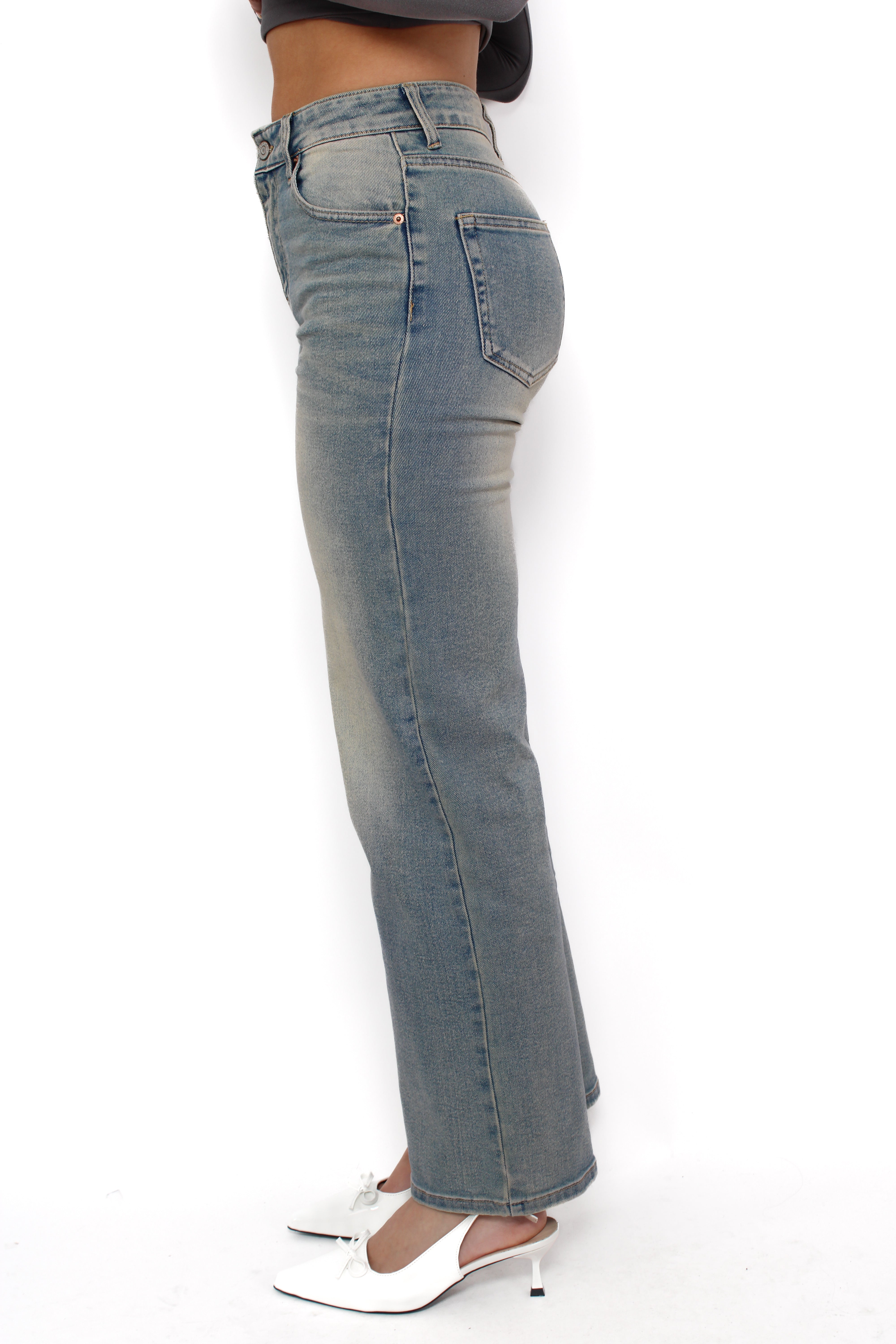 WIDE LEG MID WAIST JEANS 1070 - VINTAGE WASHH