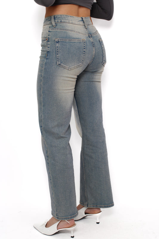 WIDE LEG MID WAIST JEANS 1070 - VINTAGE WASHH
