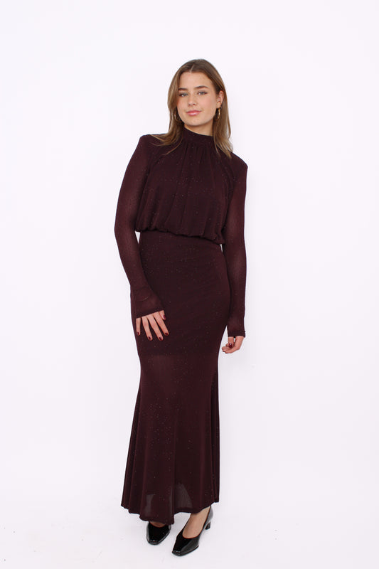 SHINE ALL NIGHT DRESS - BORDEAUXBROWN