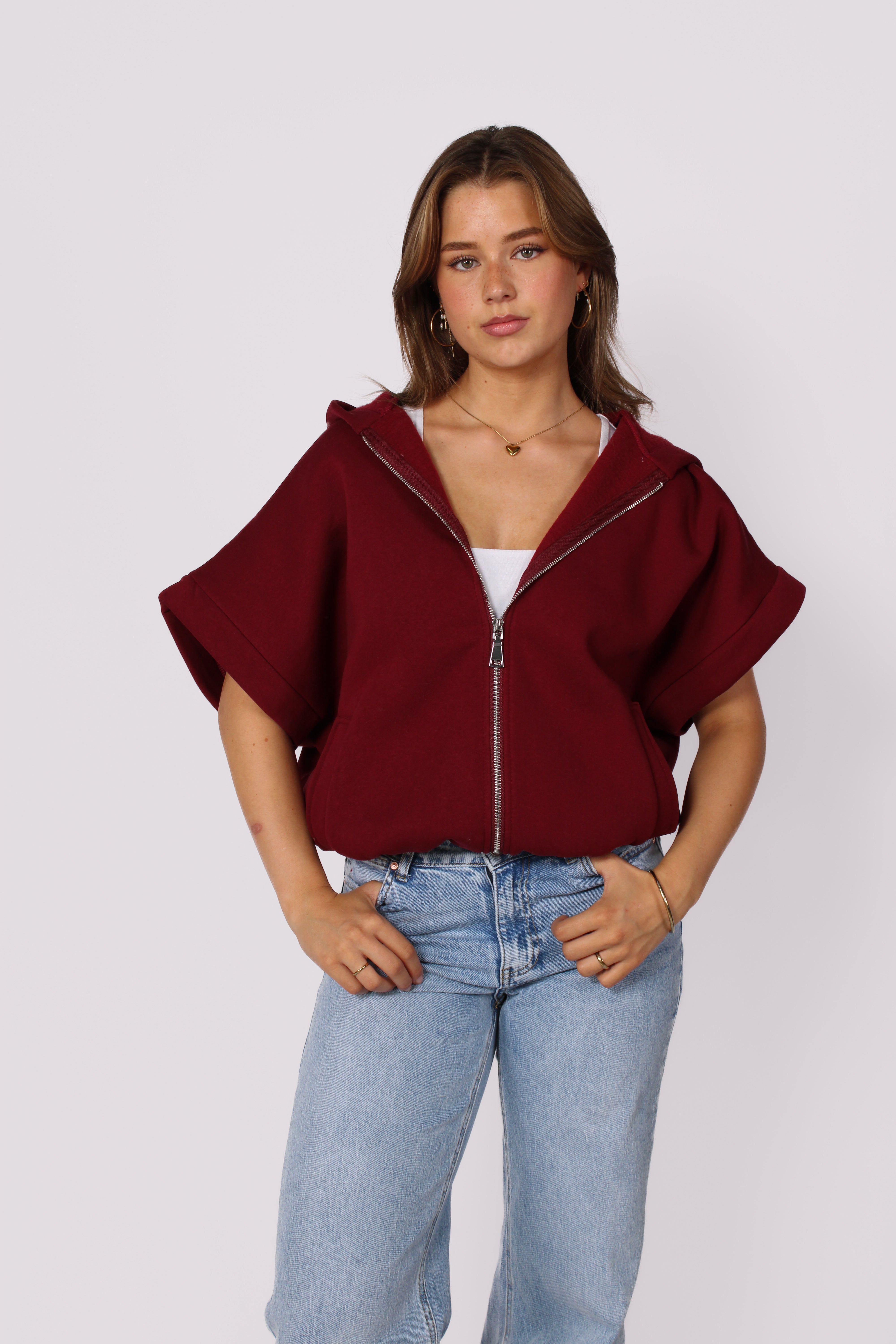 SLEEVELESS HOODIE - BORDEAUX