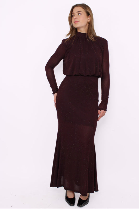 SHINE ALL NIGHT DRESS - BORDEAUXBROWN