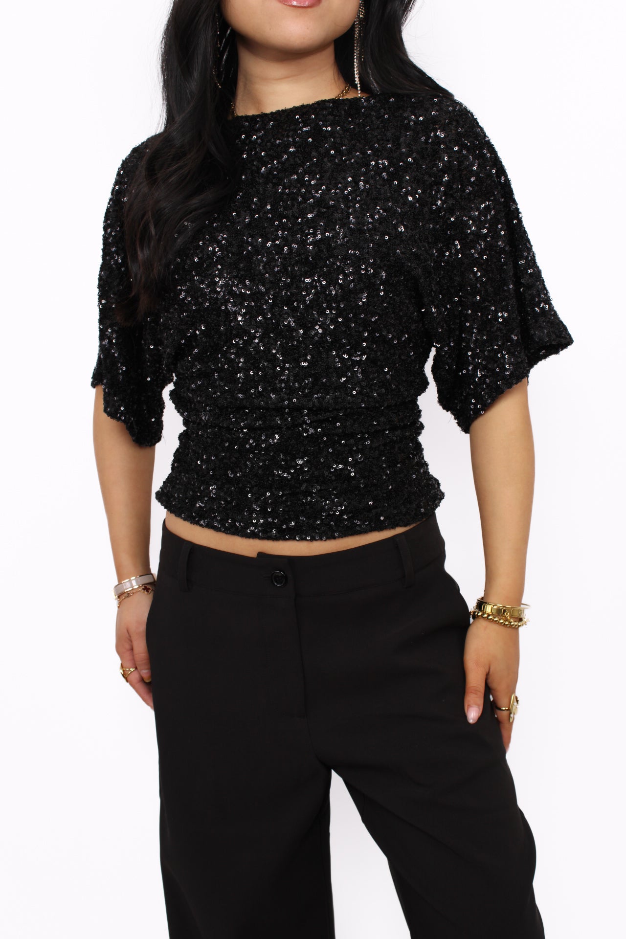 WRAPPED IN GLITTER TOP - BLACK