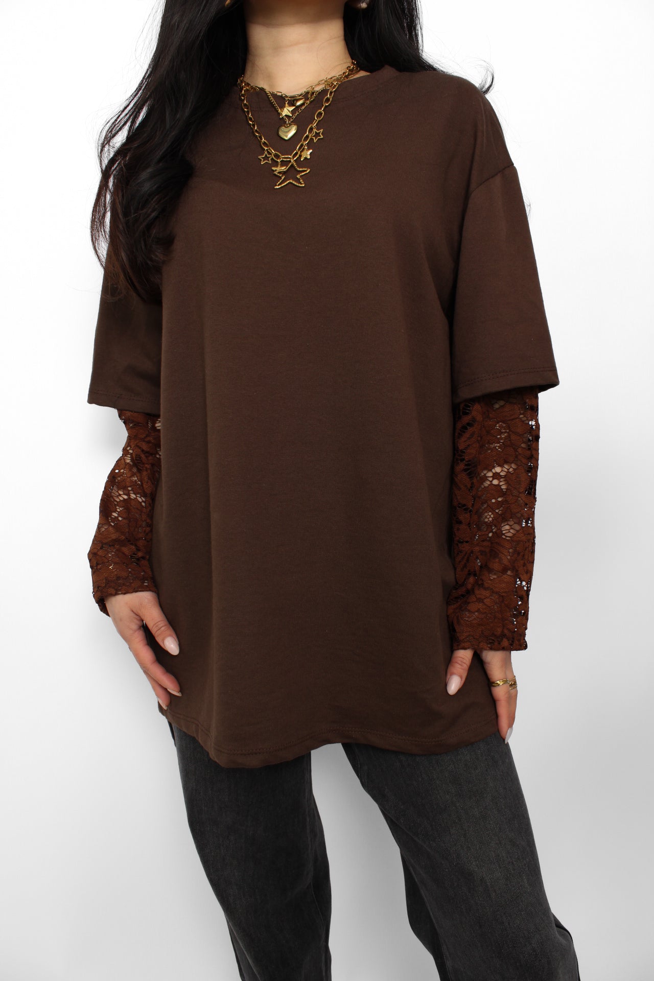 LACE TEE - BROWN