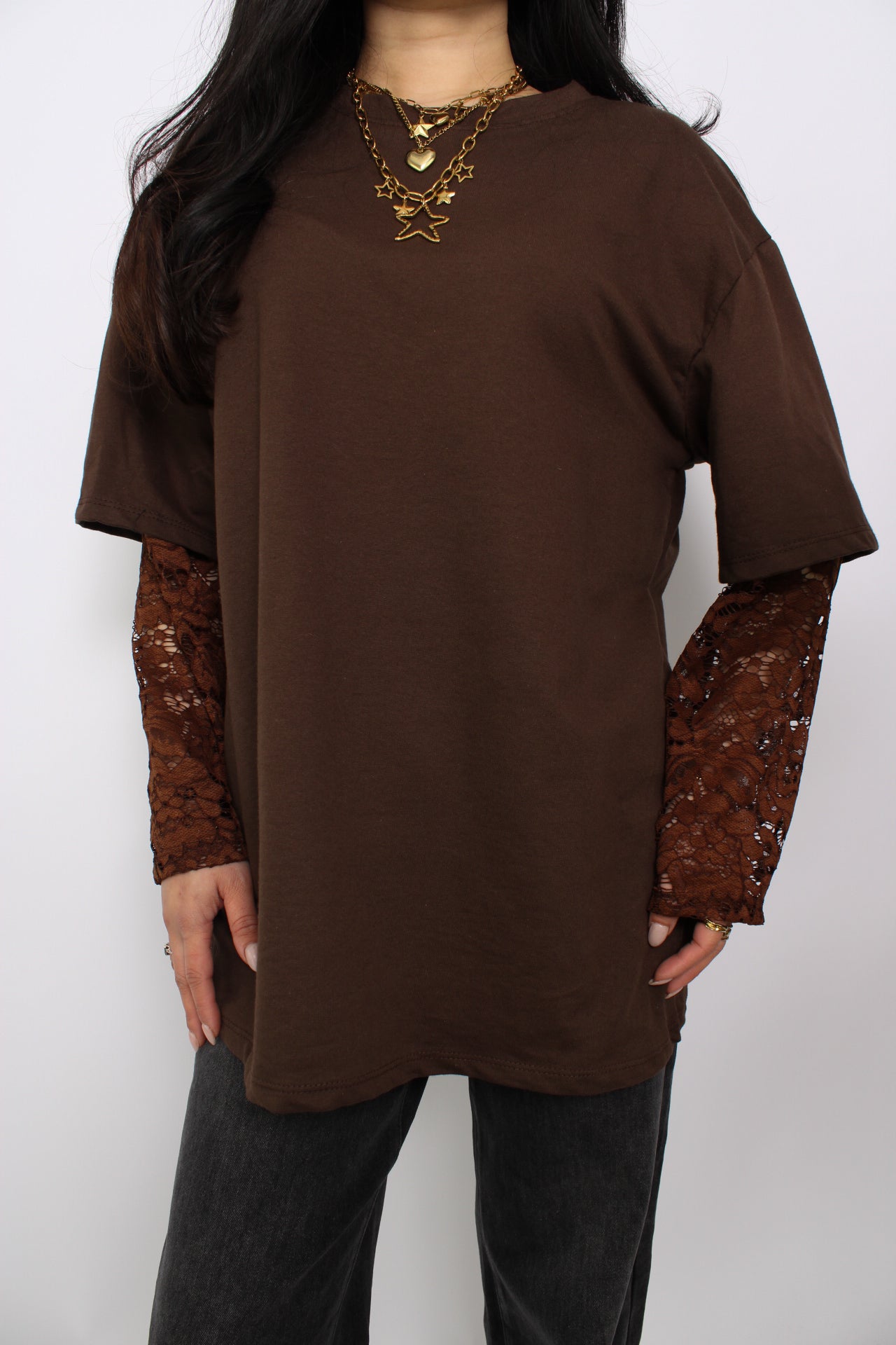 LACE TEE - BROWN