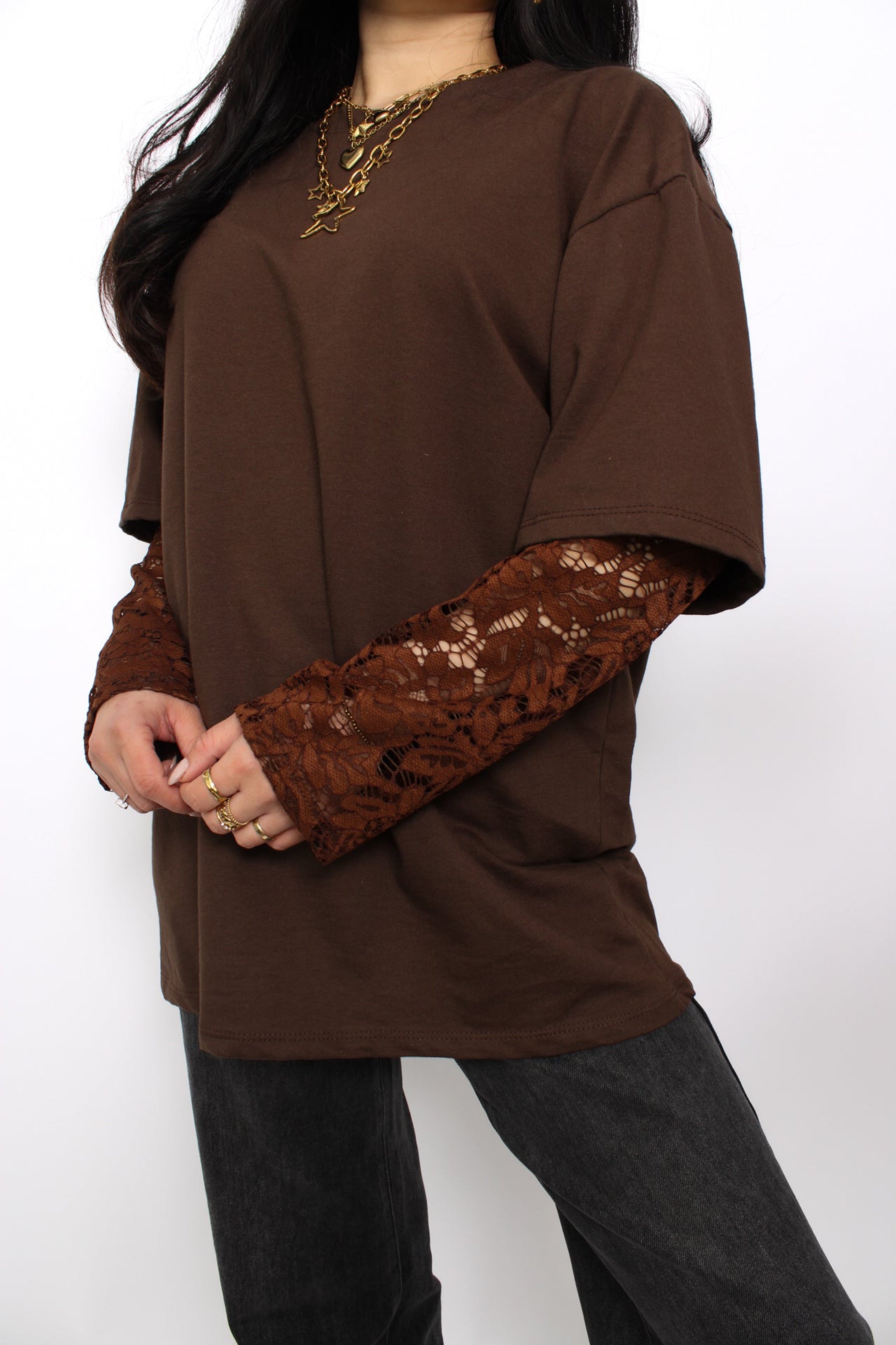 LACE TEE - BROWN
