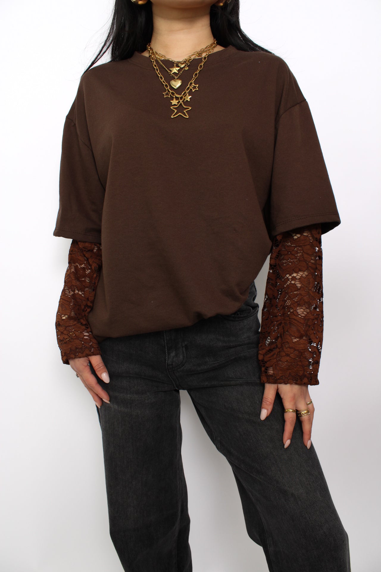 LACE TEE - BROWN