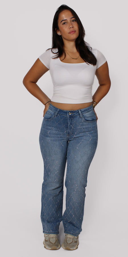 STRAIGHT LEG GLITTER JEANS 99851 - DENIM