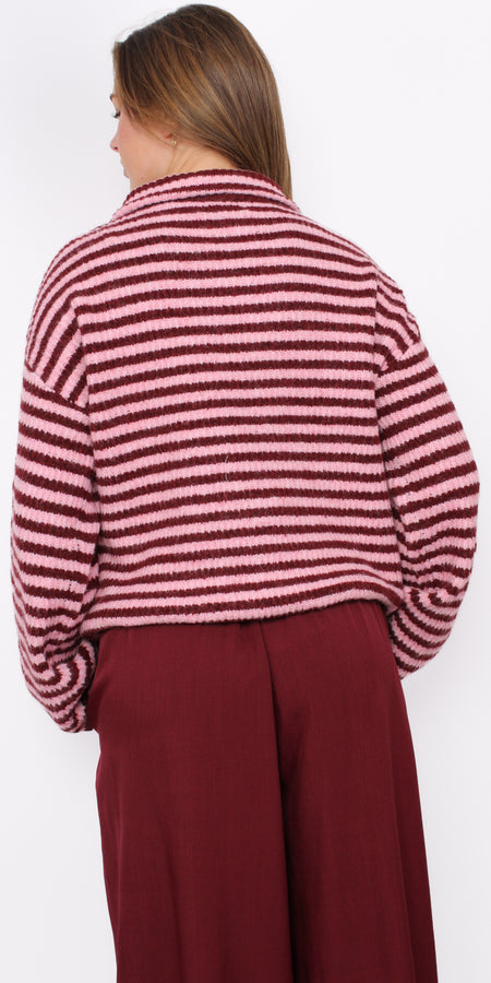STRIPED ZIPPER KNIT - BORDEAUX