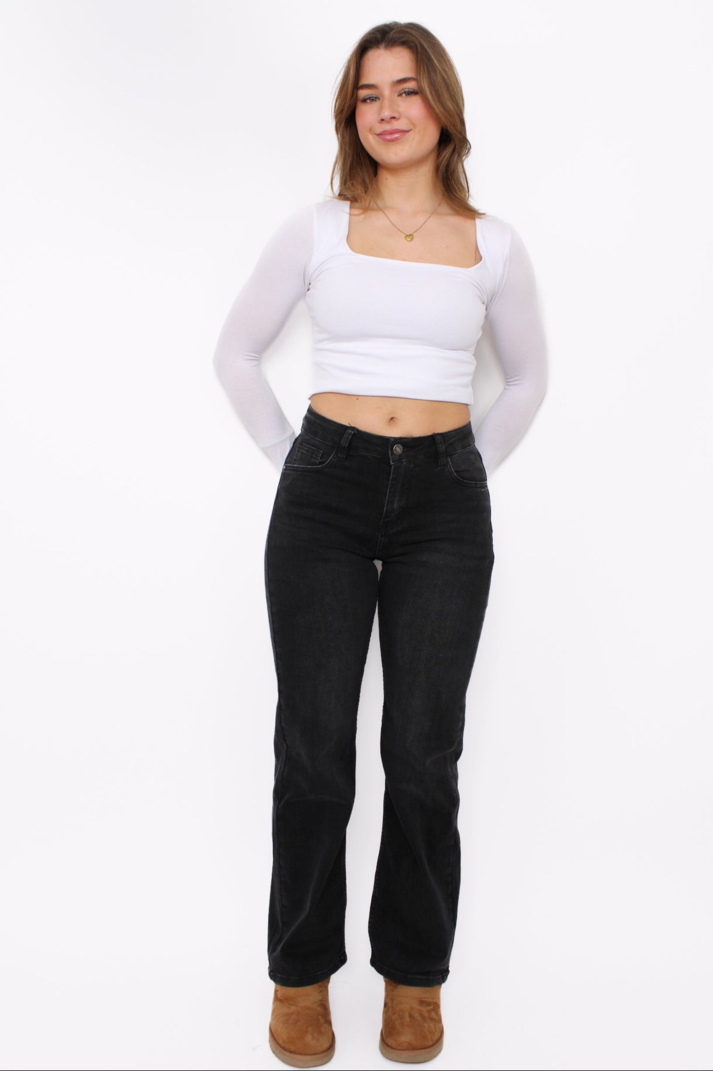 MID WAIST WIDE LEG JEANS 981-17 - ANTHRACITE