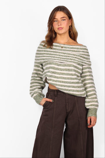 OFF SHOULDER STRIPE KNIT