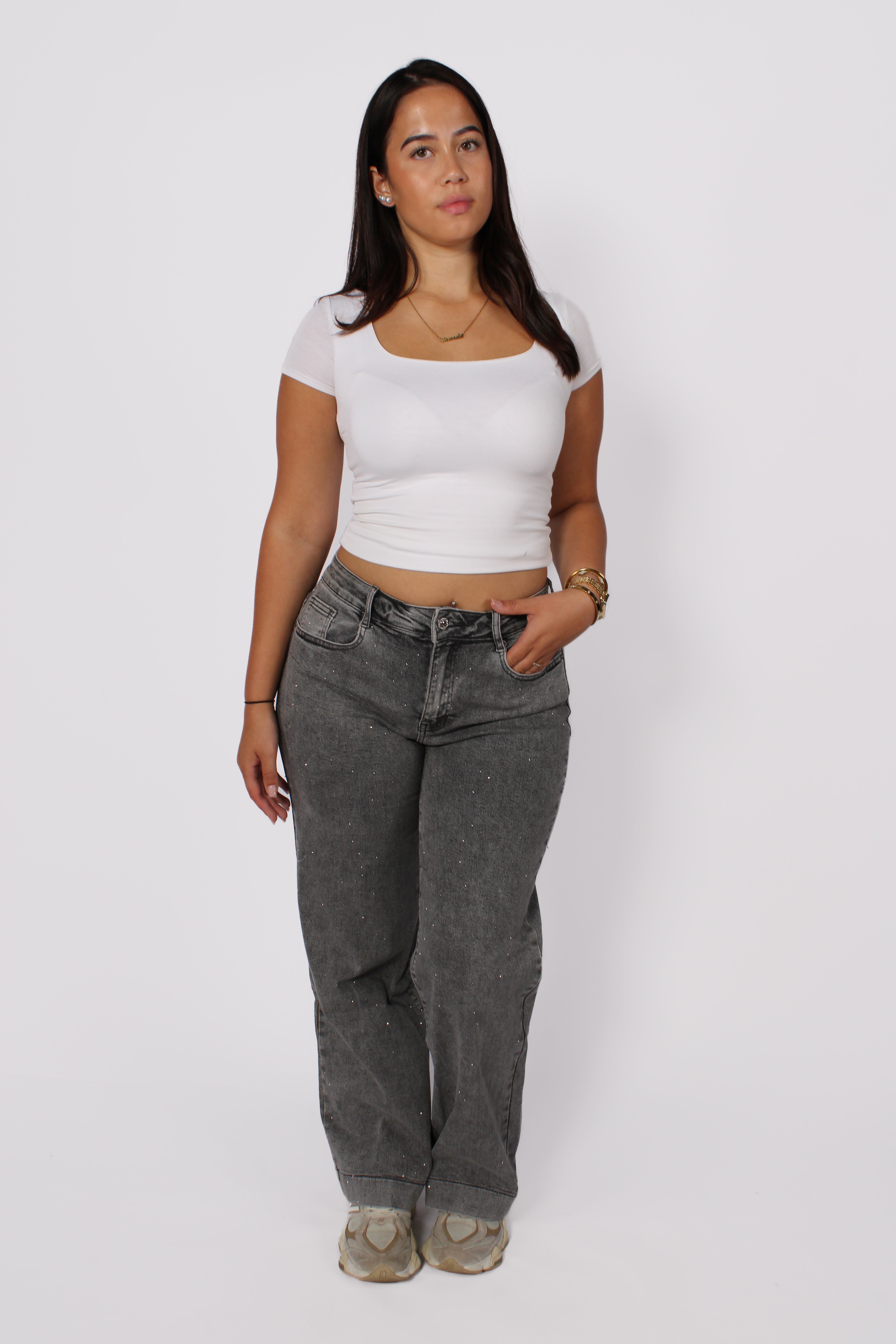 SPARKLE WIDE LEG JEANS 77062 - GREY