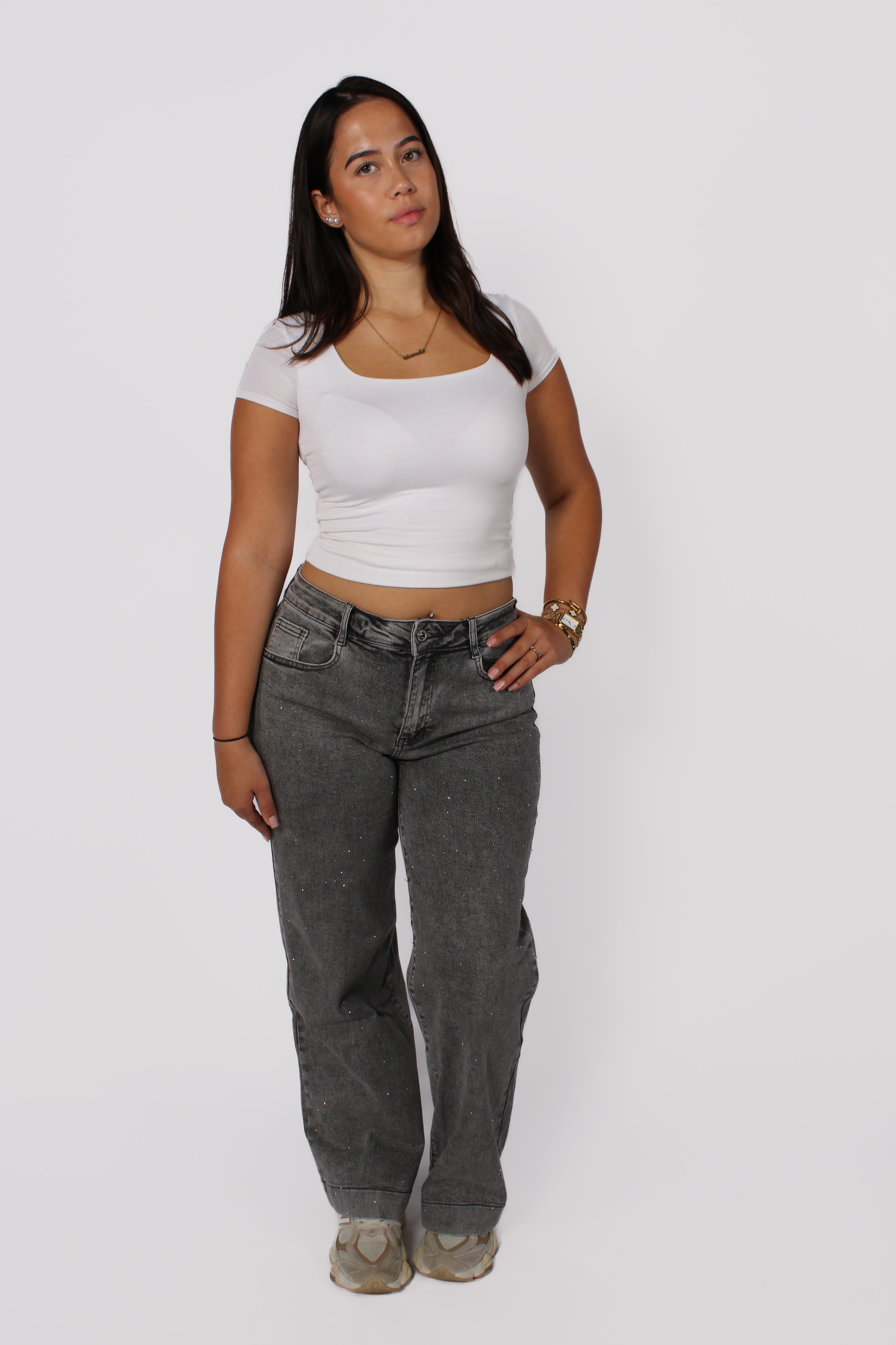 SPARKLE WIDE LEG JEANS 77062 - GREY