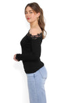 ONE SHOULDER LACE TOP - BLACK