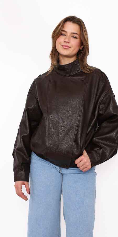 ZARA LEATHER JACKET - DARK BROWN
