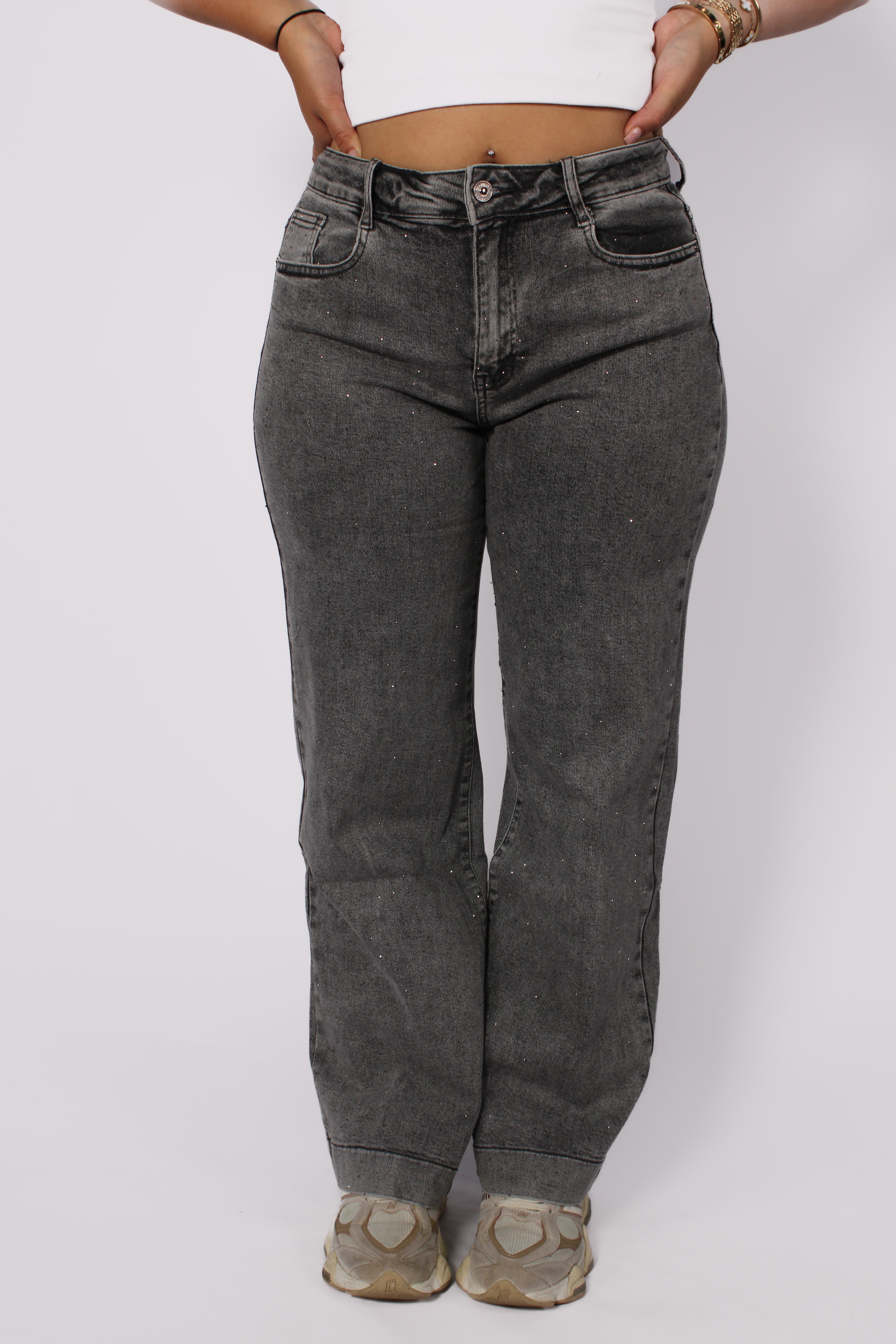 SPARKLE WIDE LEG JEANS 77062 - GREY