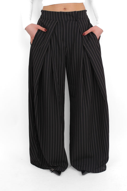 MADISON PINSTRIPE TROUSER - BLACK