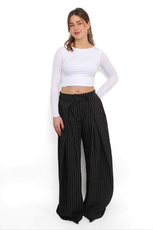 MADISON PINSTRIPE TROUSER - BLACK