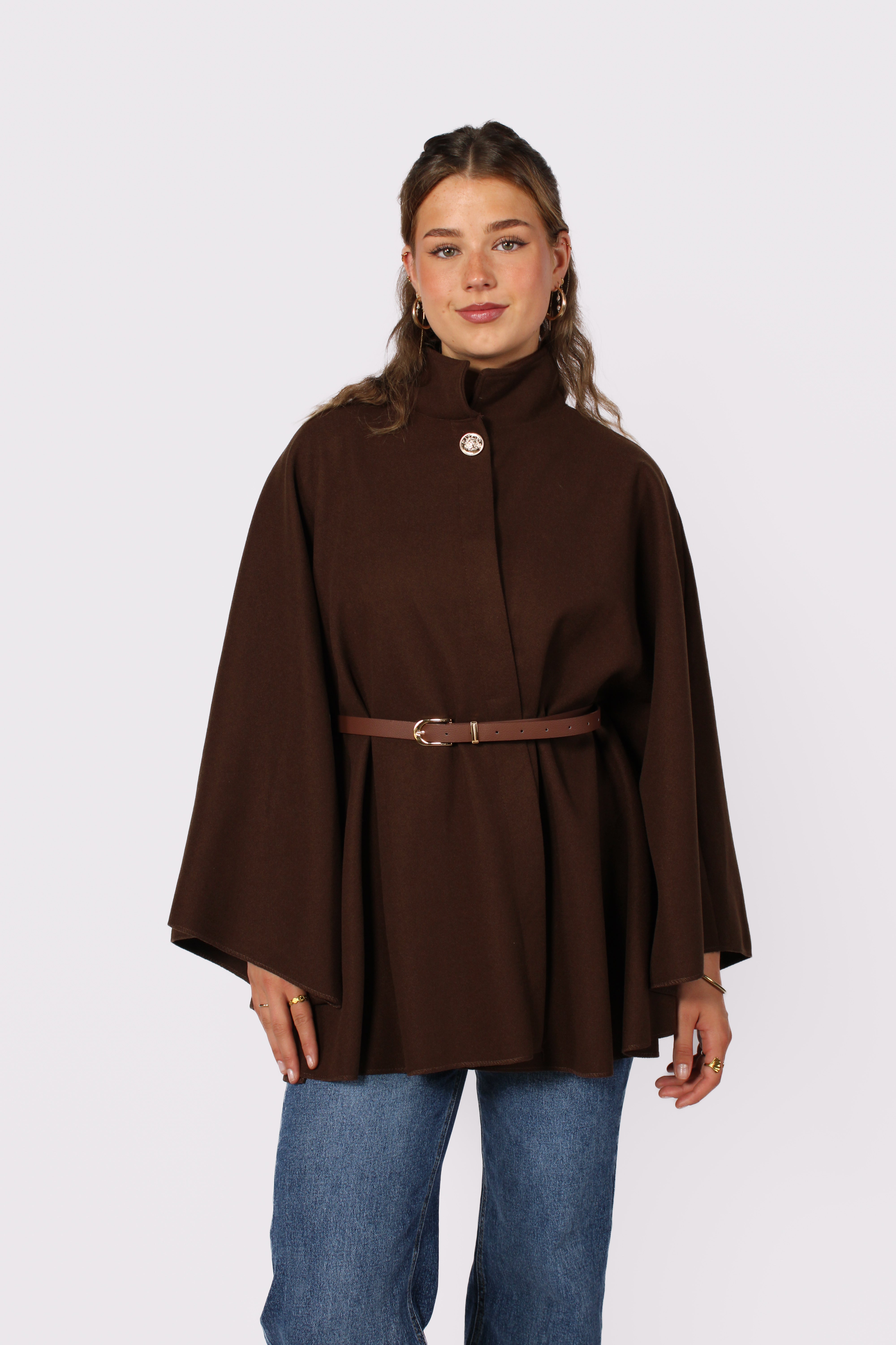 LONG PONCHO - BROWN