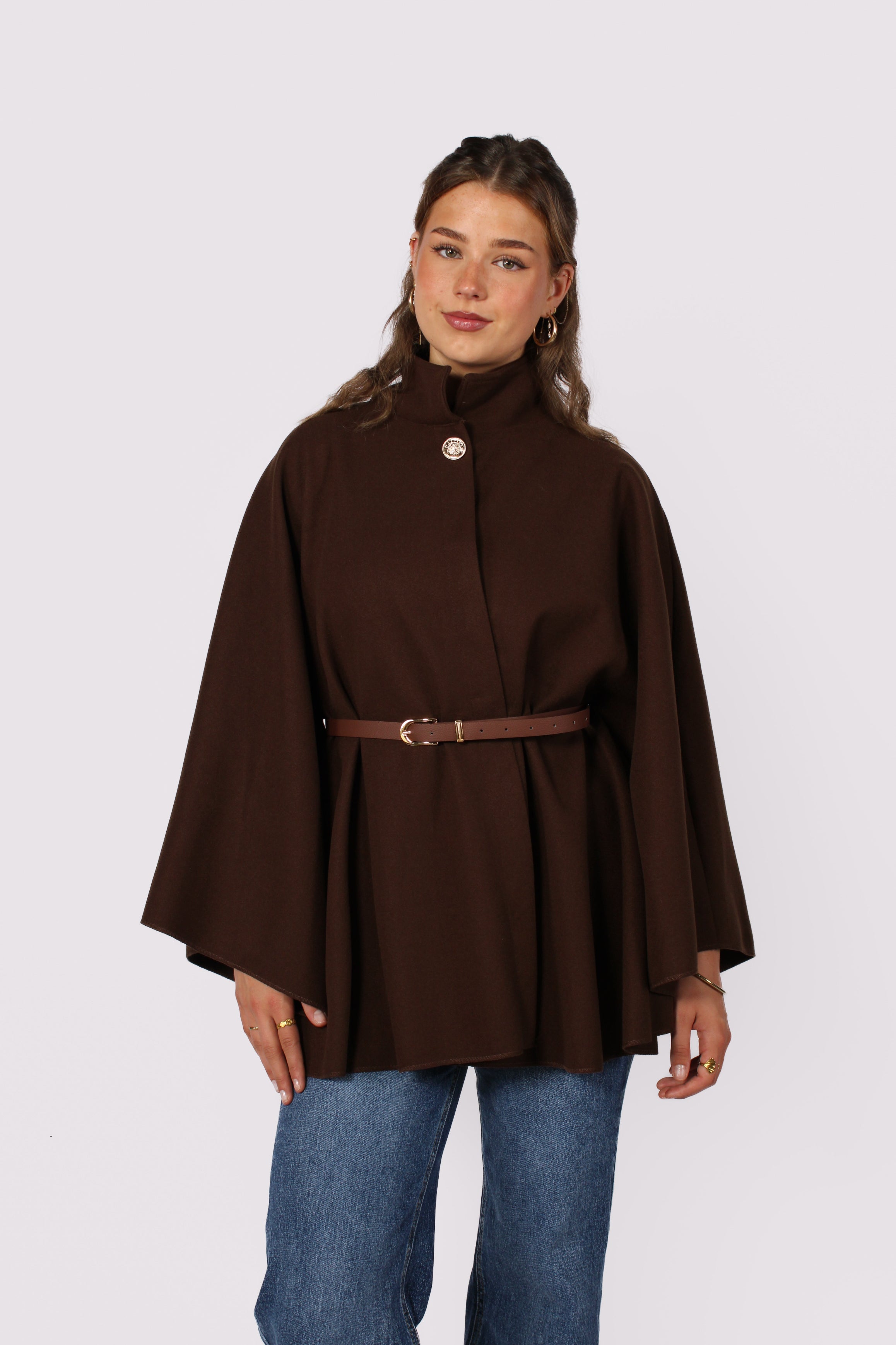 LONG PONCHO - BROWN