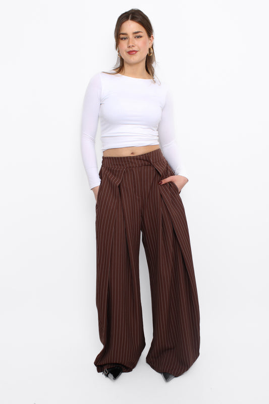 MADISON PINSTRIPE TROUSER - BROWN