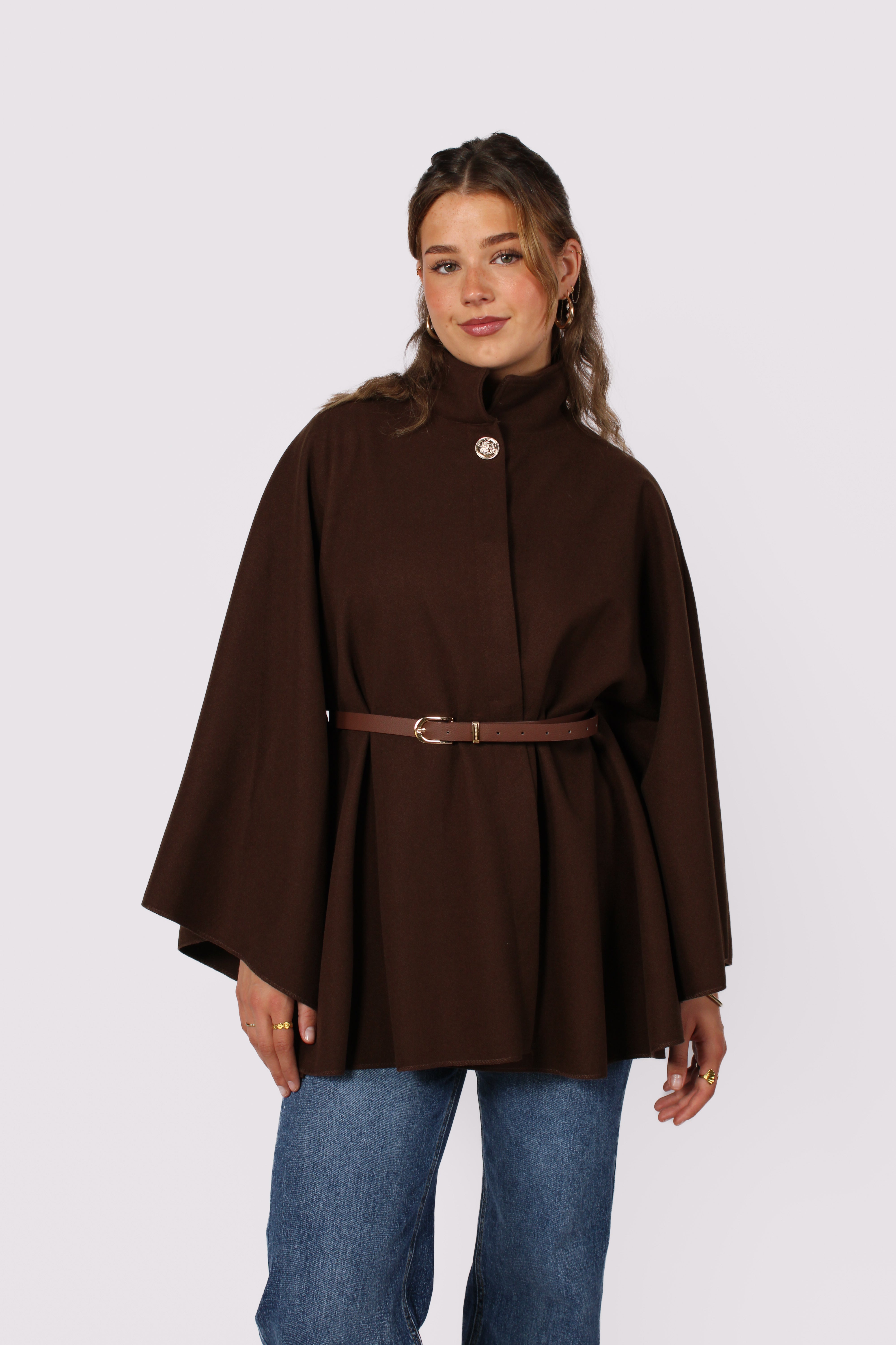LONG PONCHO - BROWN