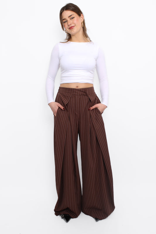 MADISON PINSTRIPE TROUSER - BROWN