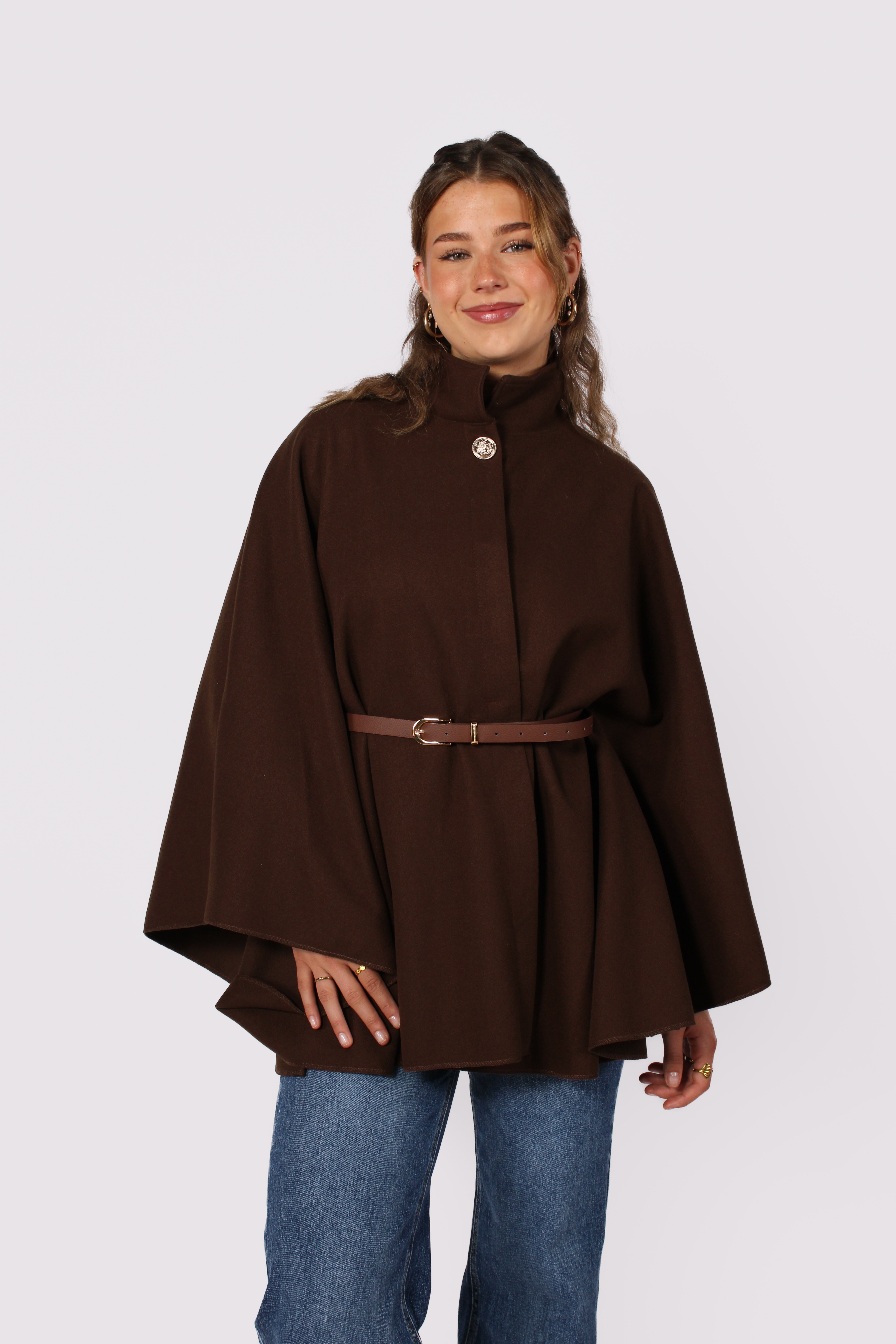 LONG PONCHO - BROWN