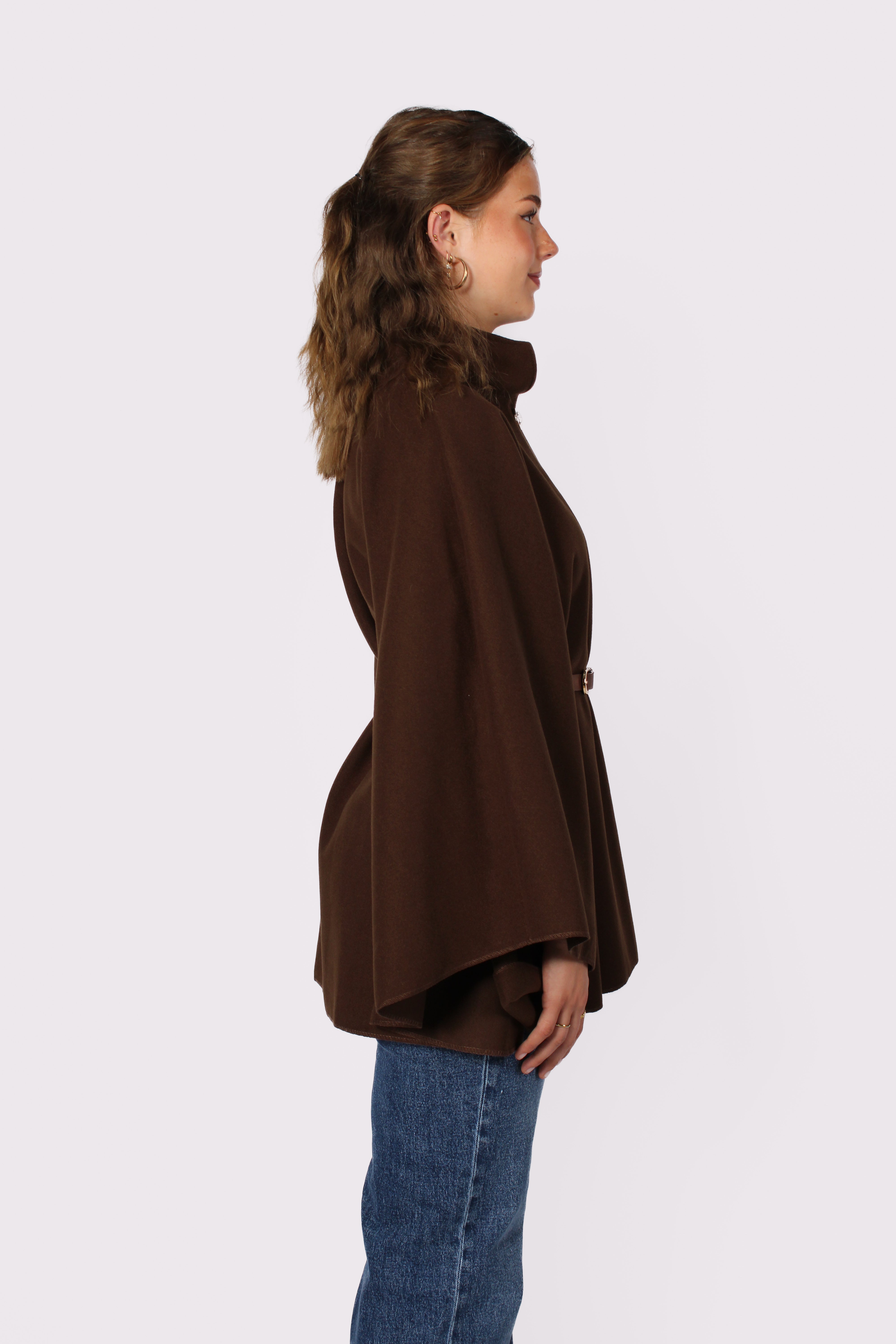 LONG PONCHO - BROWN