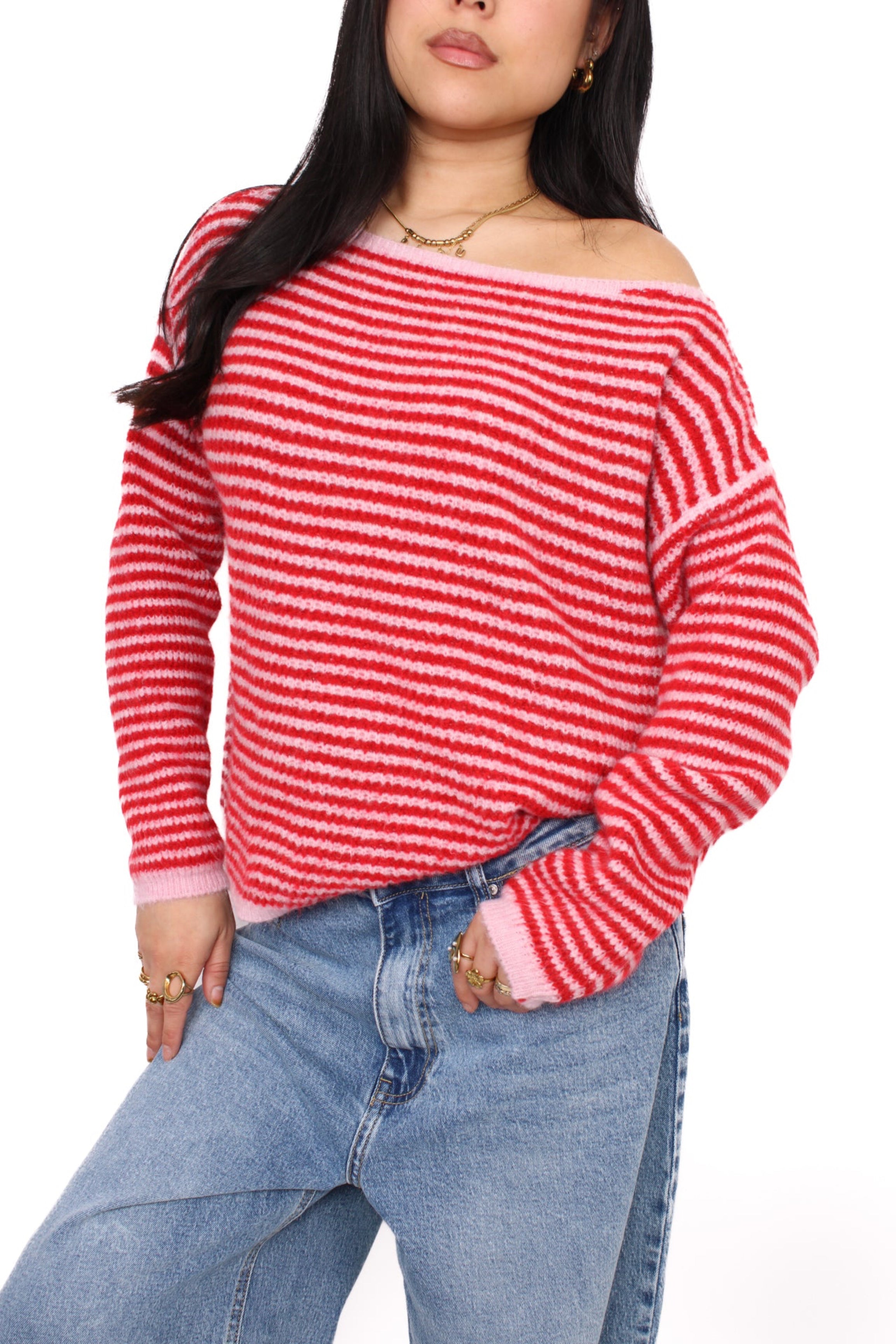 SIENNA STRIPE SWEATER - PINK