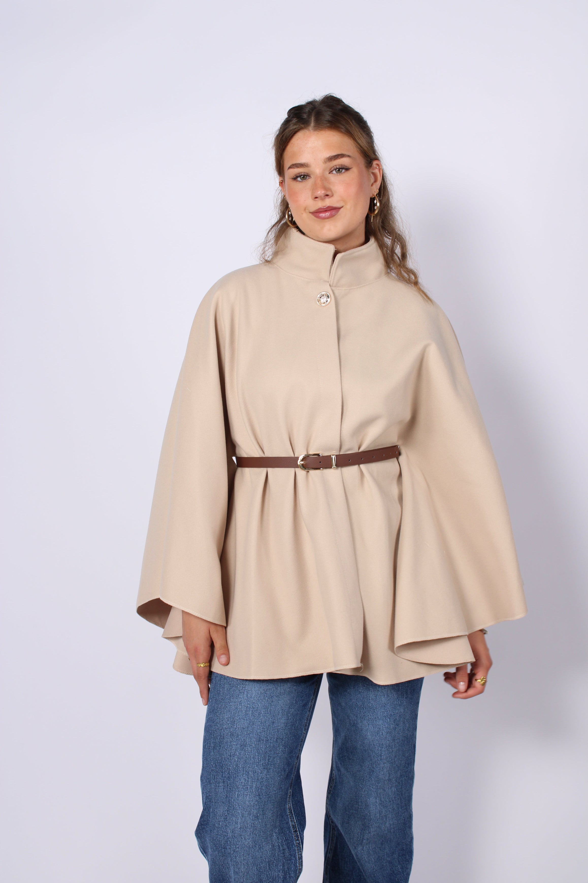LONG PONCHO - BEIGE