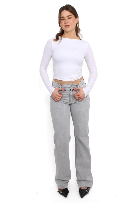 ''TALL'' WIDE LEG MID WAIST JEANS 3152 - LIGHT GREY