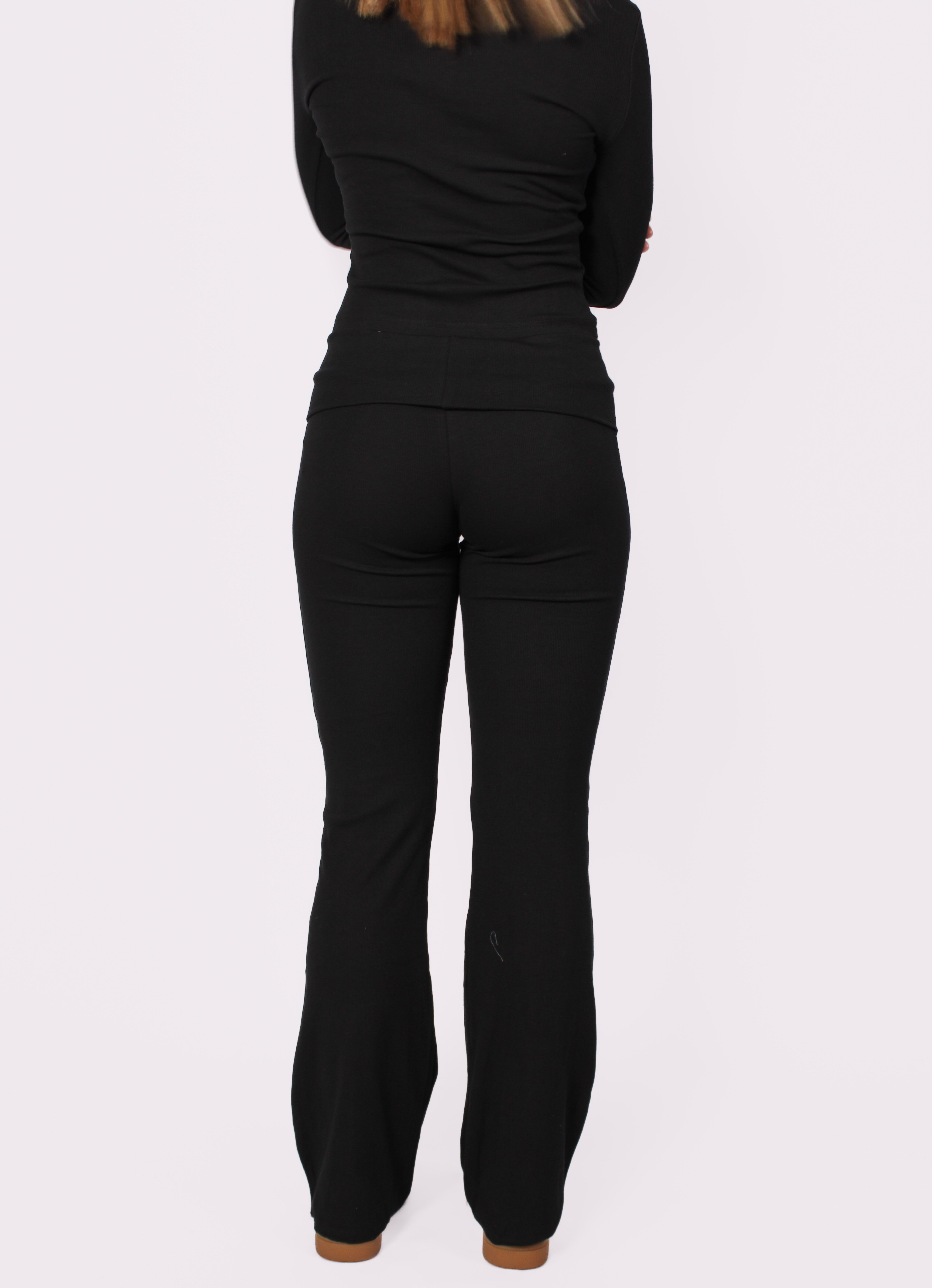 RIBBED FOLD OVER PANTS - BLACK