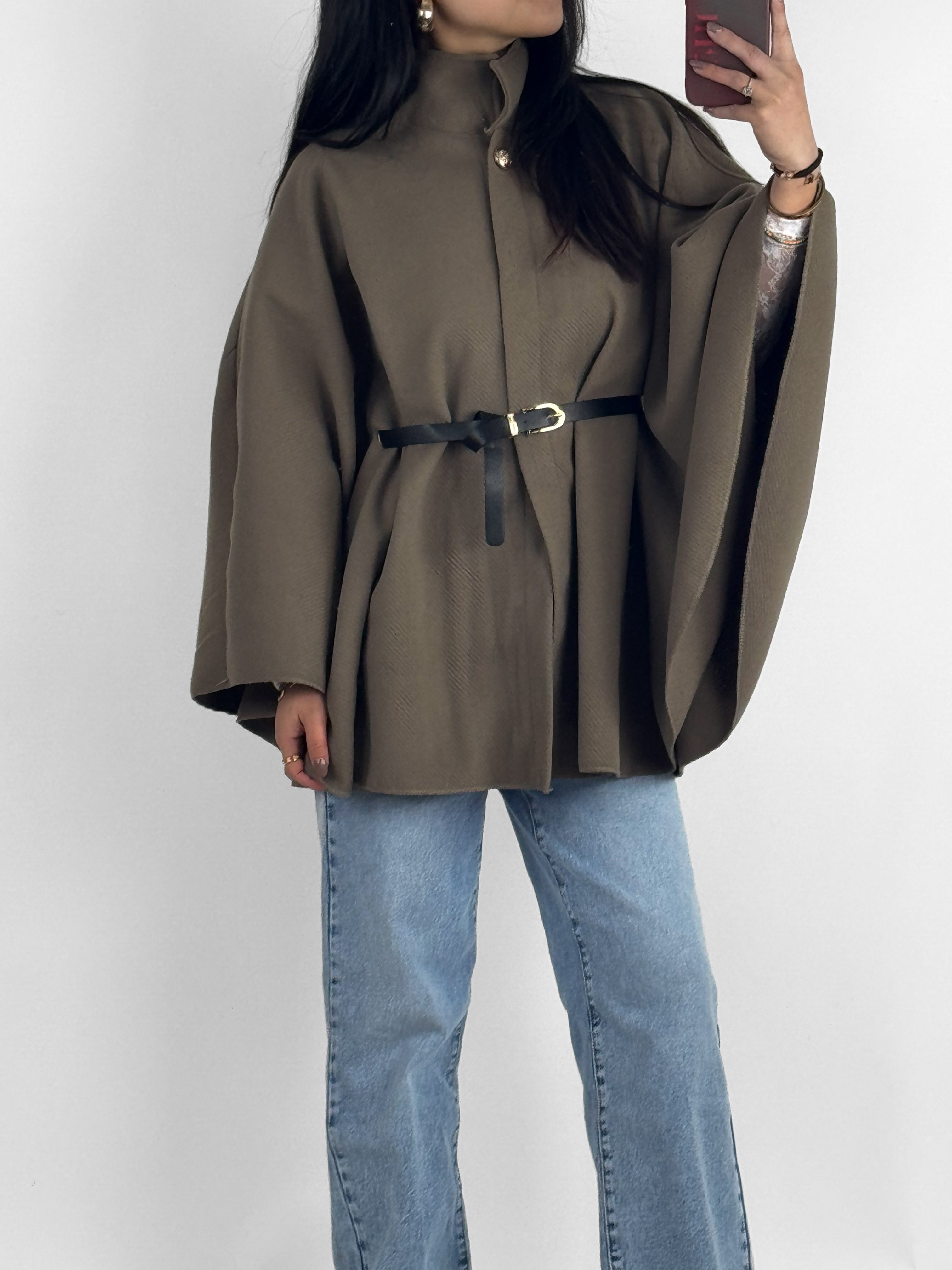 LONG PONCHO - TAUPE