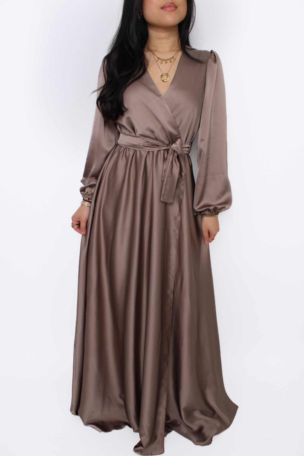 SATIN FLOW DRESS - TAUPE