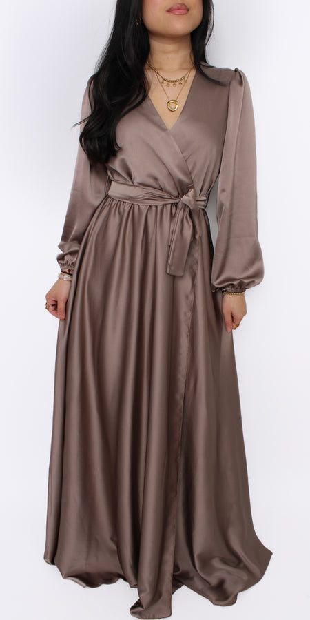SATIN FLOW DRESS - TAUPE