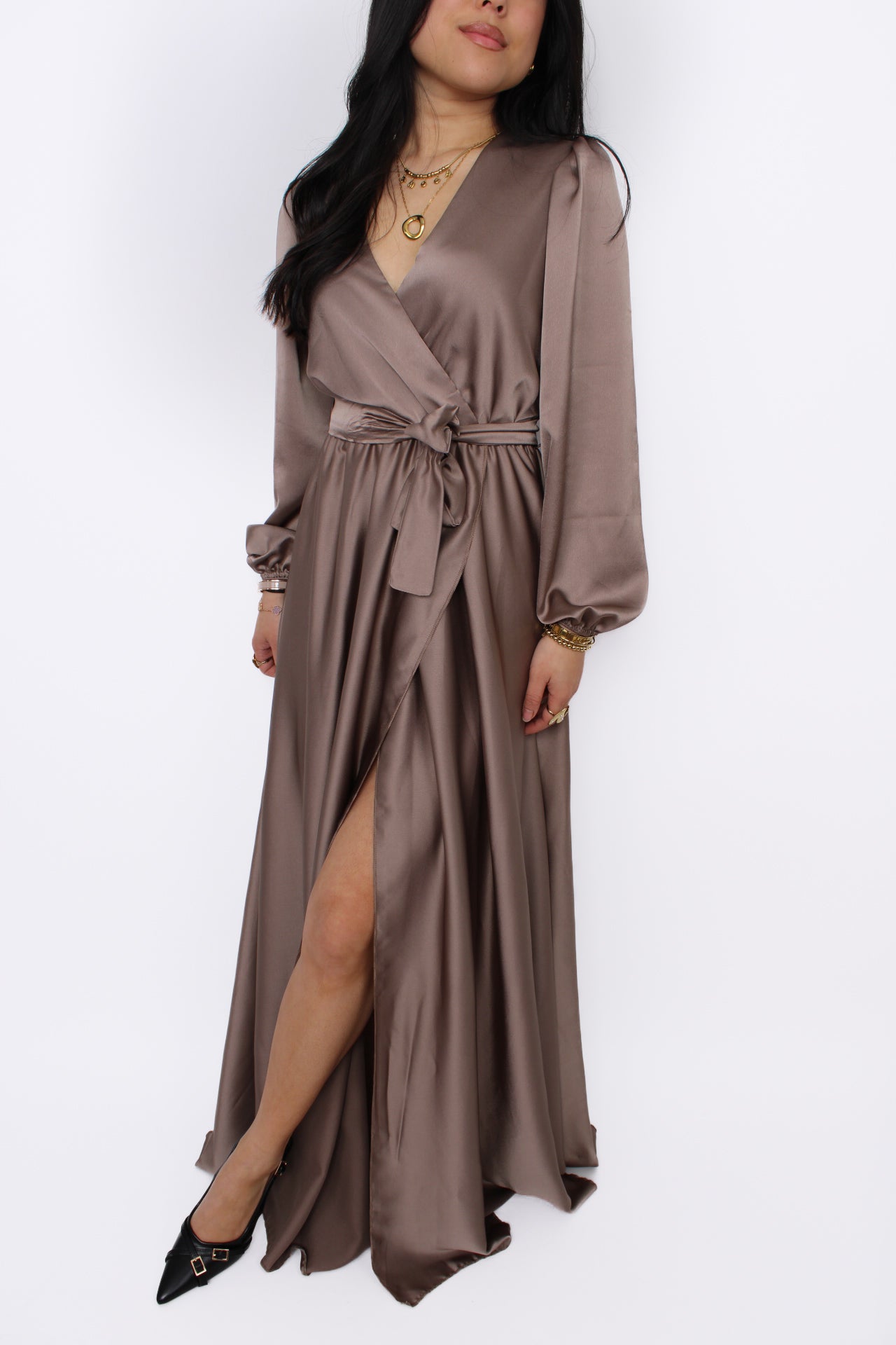 SATIN FLOW DRESS - TAUPE