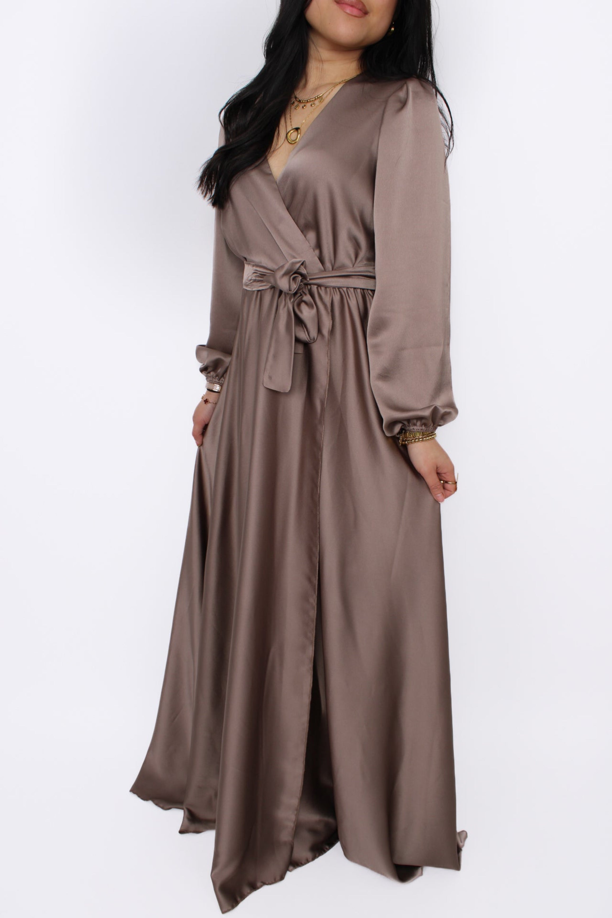 SATIN FLOW DRESS - TAUPE