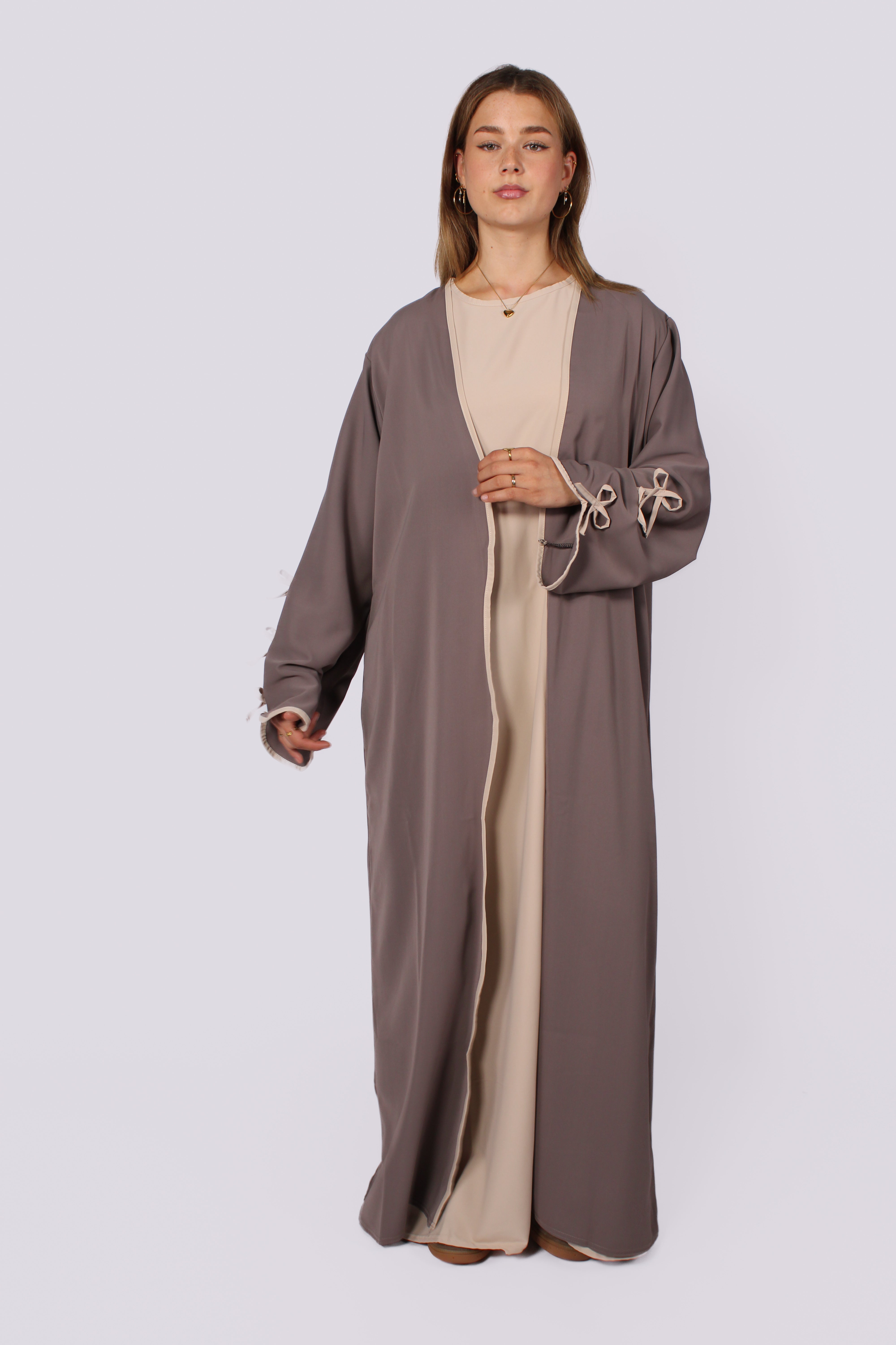 SILKY BOW DRESS - TAUPE