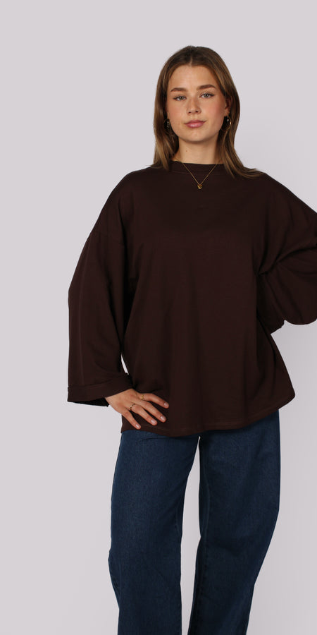 OVERSIZED BASIC LONG SLEEVE - DARK BROWN