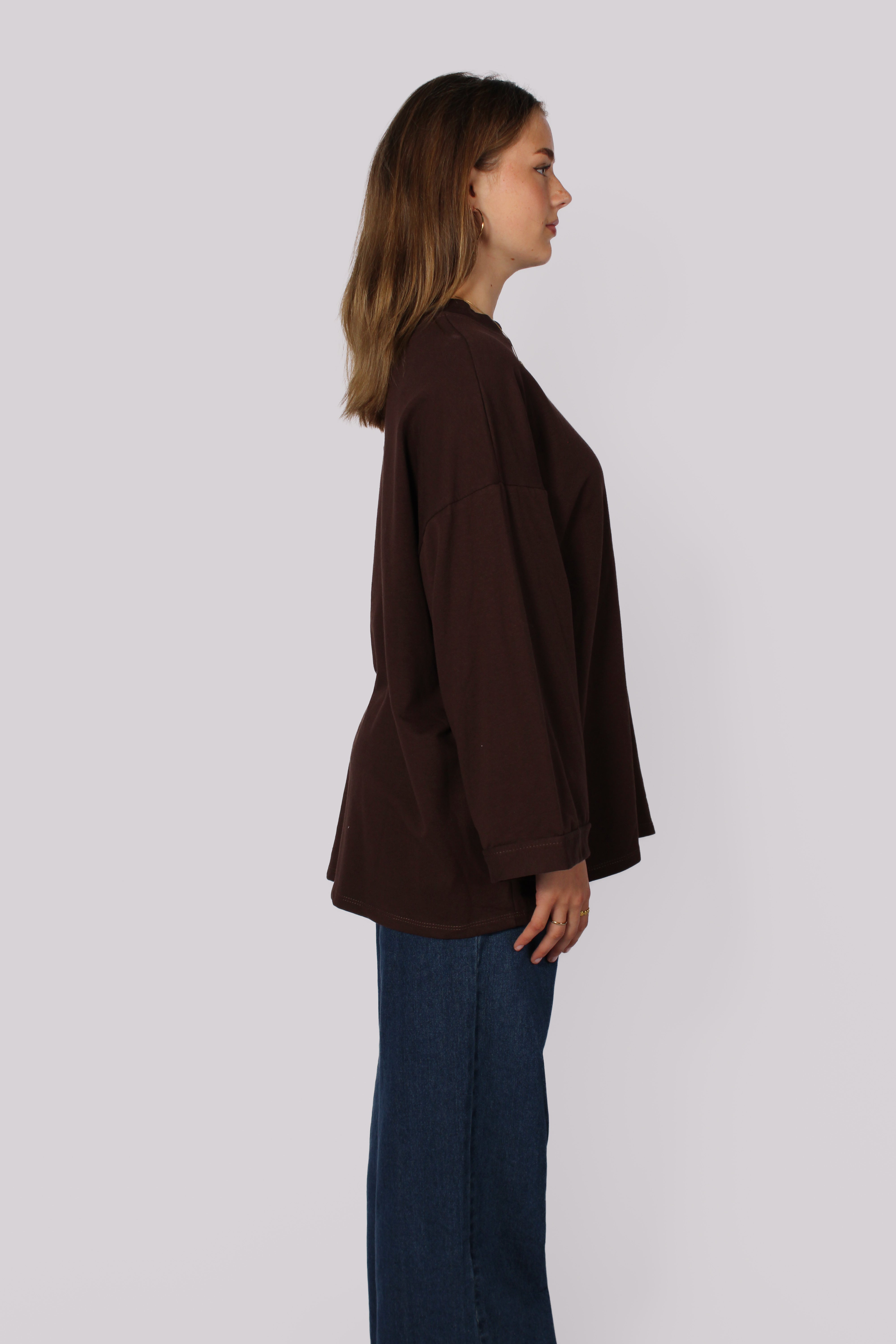 OVERSIZED BASIC LONG SLEEVE - DARK BROWN